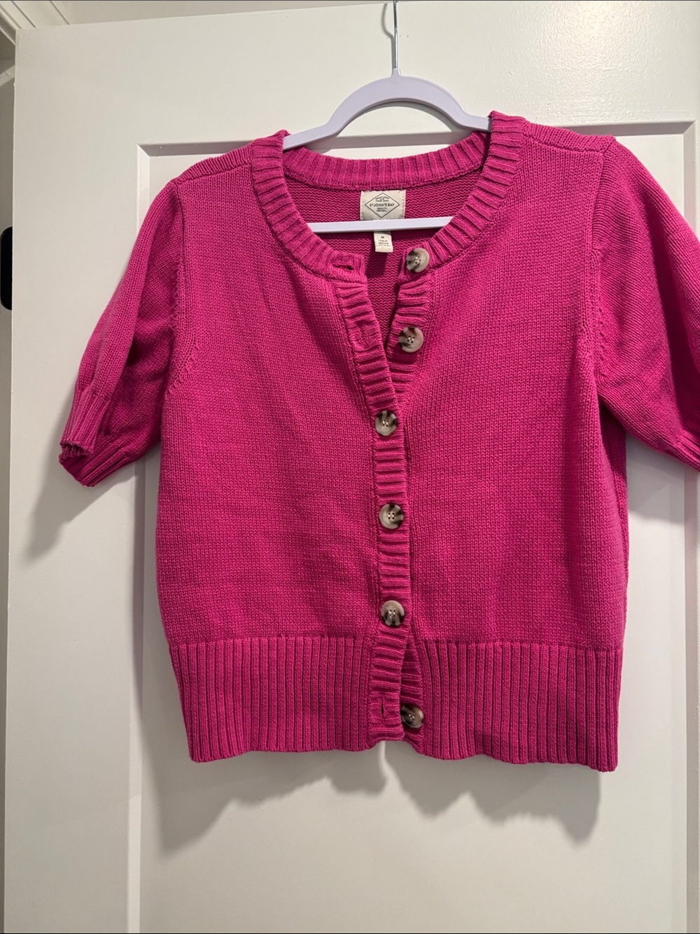St. John's Bay Bright Pink Short-Sleeve Button Cardigan